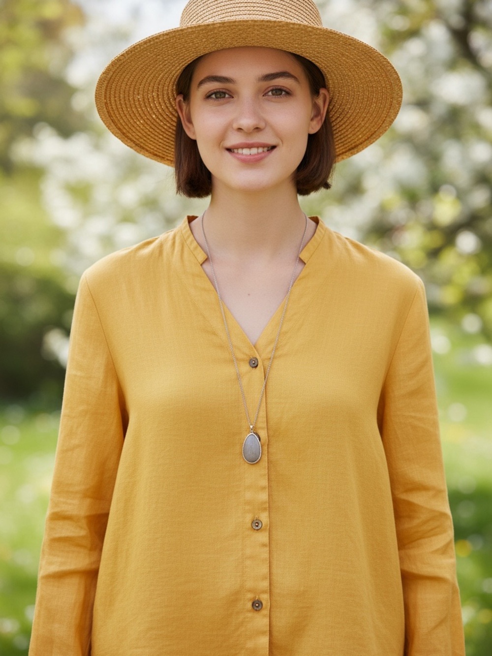 Eileen Fisher V Neck Collar Shirt Irish Linen in Cantaloupe Size Small